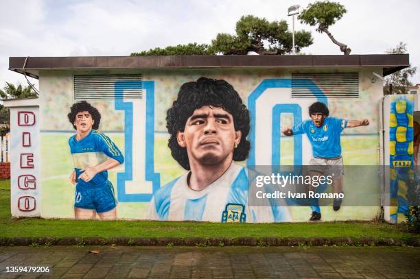 Murals dedicated to Diego Armando Maradona on December 10, 2021 in Bacoli, Italy. The Phlegraean Fields are a large densely populated area west of...