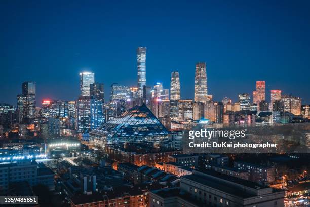 beijing cbd at nigt - beijing skyline night stock pictures, royalty-free photos & images