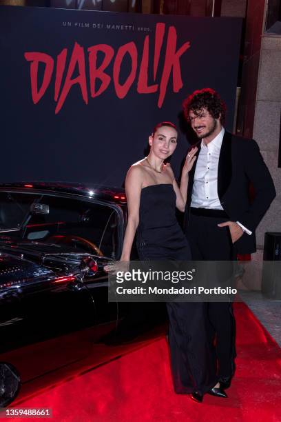 The two digiltal creators Francesca Rocco and Giovanni Masiero on the red carpet for the Diabolik movie Premiere. Milan , December 15th, 2021