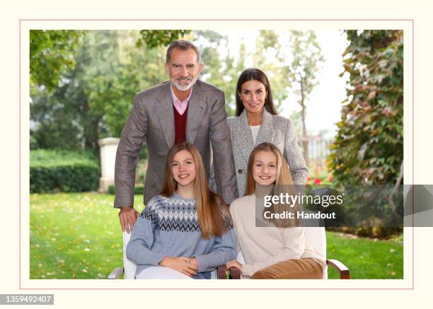 This handout image provided by the Spanish Royal Household shows the inside of the Royal Christmas Card featuring a photograph of featuring King...