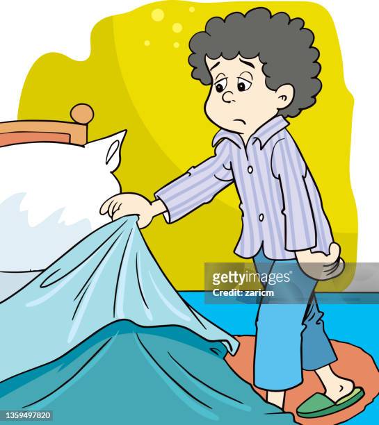 little boy in pajama going to sleep. - child asleep in bedroom at night stock illustrations