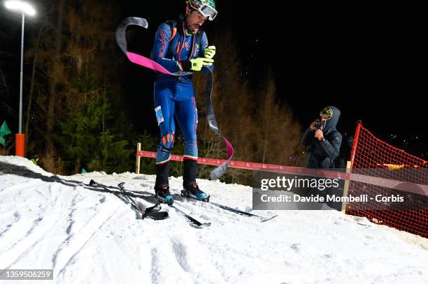 Robert Antonioli category Senior of Italy remove the skins from under the skis during Adamello World Cup SprintRace ISMF World Cup Ski Mountaineering...