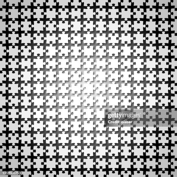 3d abstract puzzle pattern of separated jigsaw pieces - gray vignette background stock illustrations