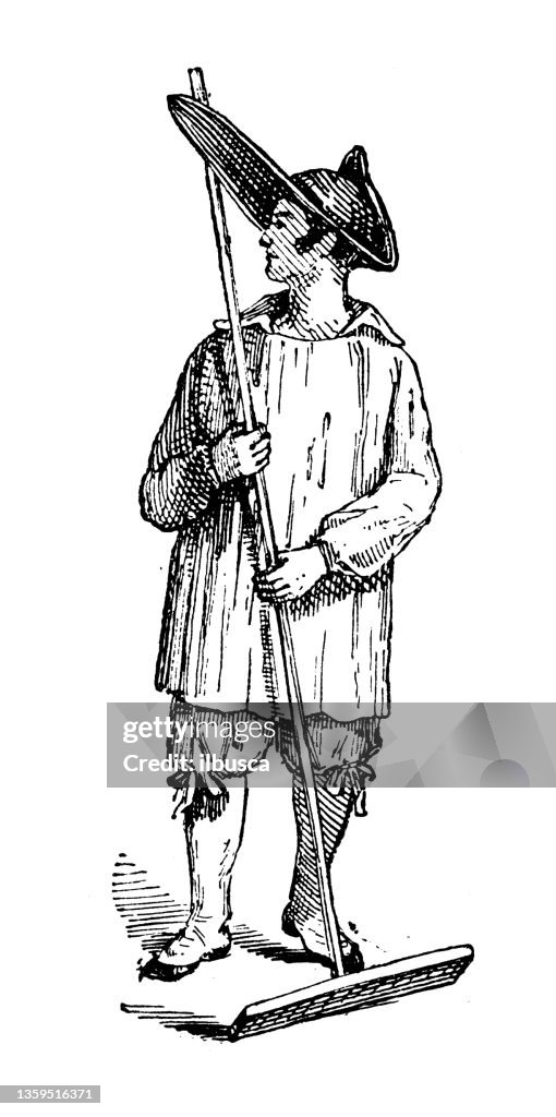 Antique illustration: salt pan worker