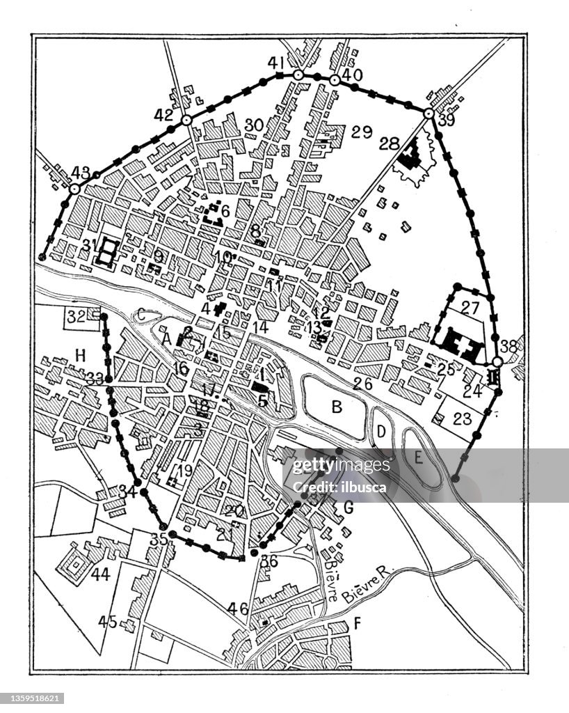 Antique illustration: Paris during Charles V of France reign