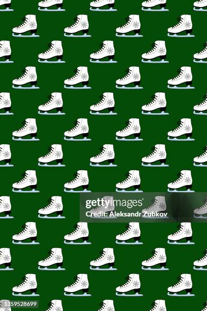 women's skates, a pair of shoes with a snowflake on a bright background. the concept of winter sports, ice skating, competitions. pattern or seamless pattern of sports shoes, in a row. - figure skating pair stock pictures, royalty-free photos & images