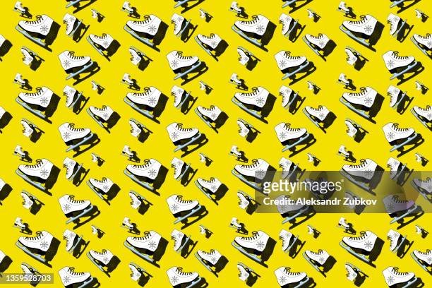 women's skates, a pair of shoes with a snowflake on a bright background. the concept of winter sports, ice skating, competitions. pattern or seamless pattern of sports shoes, in a row. - figure skating pair stock pictures, royalty-free photos & images