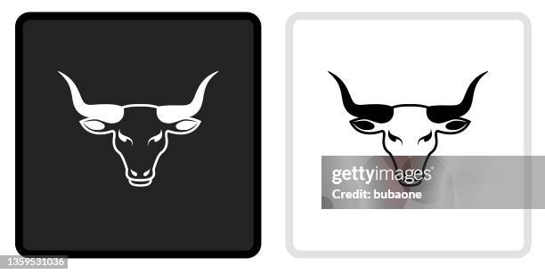 bull head icon auf schwarzem knopf mit weißem rollover - bull icon stock-grafiken, -clipart, -cartoons und -symbole