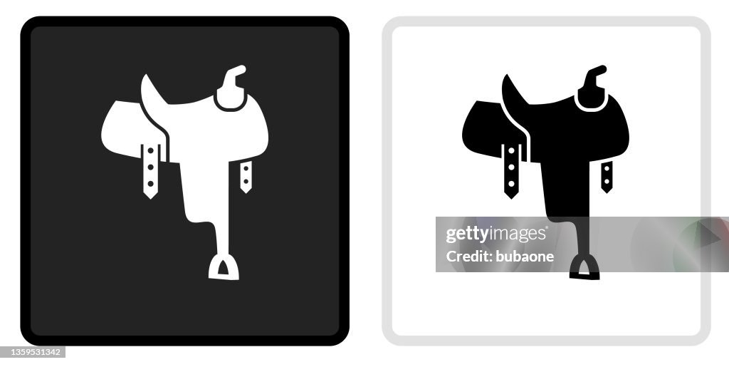 Sattelsymbol auf schwarzem Knopf mit weißem Rollover