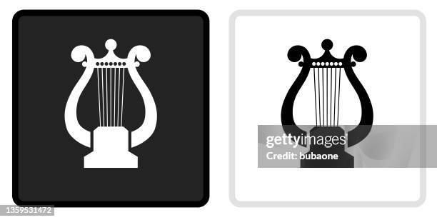 harp icon on  black button with white rollover - harp shaped stock illustrations