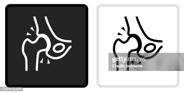 skeleton hip icon on black button with white rollover - cgi anatomy stock illustrations