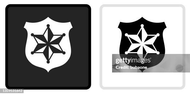 sheriff badge icon on  black button with white rollover - sheriff badge stock illustrations