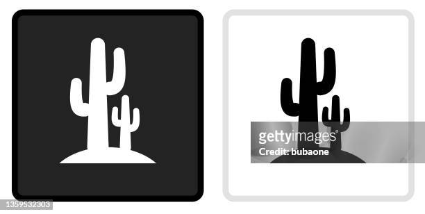stockillustraties, clipart, cartoons en iconen met cactus icon on  black button with white rollover - cactus