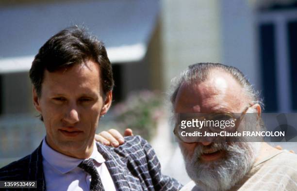 James Woods et Sergio Leone, le 18 mai 1984, à Cannes.