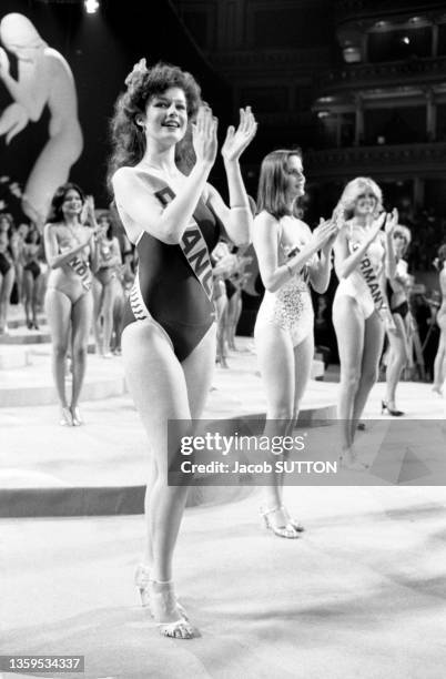 La Miss France Patricia Barzyk lors de l'élection de Miss Monde 1980 à Londres, le 13 novembre 1980.