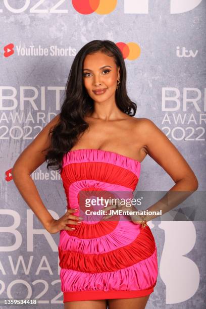 In this image released on December 18, Maya Jama attends the filming of ITV1's "The BRITs Are Coming" nominations announcement for The BRIT Awards...