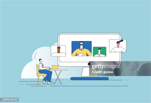 conduct network video conferences with company colleagues at home and work from home. - remote location stock illustrations