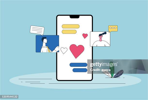 illustrations, cliparts, dessins animés et icônes de illustration du concept de chat d’amour de téléphone mobile. - dating app