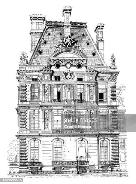 antique illustration: tuileries palace, paris - tuileries quarter stock illustrations