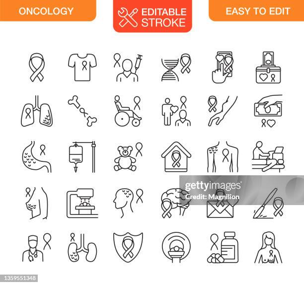 illustrations, cliparts, dessins animés et icônes de oncologie cancer icons set editable stroke - cancer illness
