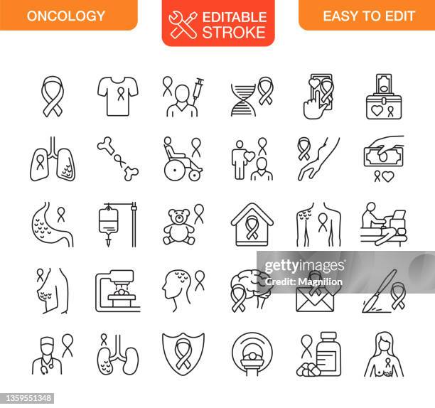 ilustrações, clipart, desenhos animados e ícones de ícones do câncer de oncologia definem derrame editável - câncer de mama