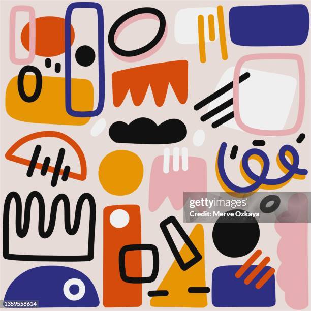 stockillustraties, clipart, cartoons en iconen met pattern with colorful geometric shapes - abstract doodle