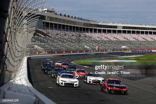 Tyler Reddick, driver of the Richard Childress Racing Chevrolet, and William Byron, driver of the Hendrick Motorsports Chevrolet, lead the field...