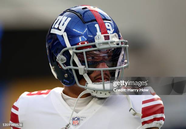 Kenny Golladay of the New York Giants during warm up before the game against the Los Angeles Chargers at SoFi Stadium on December 12, 2021 in...