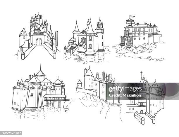 castle doodle set - fort stock illustrations