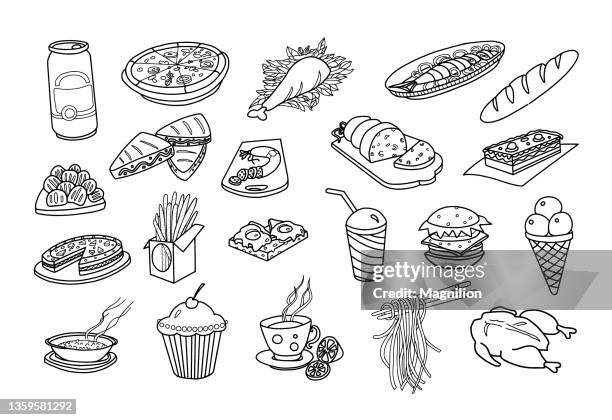 food doodle set - fish tacos stock illustrations
