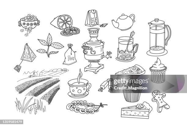 food doodles set - zitronen feld stock-grafiken, -clipart, -cartoons und -symbole