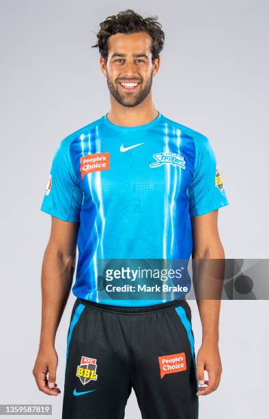 Wes Agar of the Adelaide Strikers poses during the Adelaide Strikers Big Bash League headshots Session at Karen Rolton Oval on November 03, 2021 in...