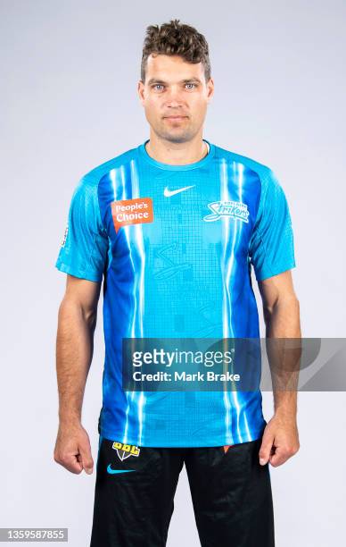 Alex Carey of the Adelaide Strikers poses during the Adelaide Strikers Big Bash League headshots Session at Karen Rolton Oval on November 03, 2021 in...