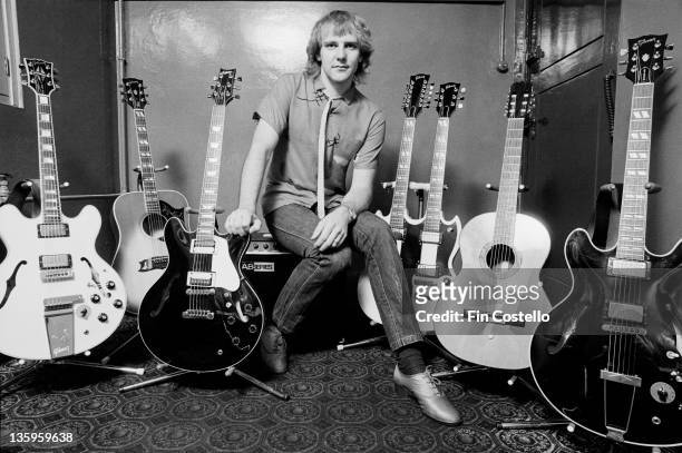 Guitarist Alex Lifeson of Canadian progressive rock band Rush at a guitar endorsement event in London, June 1980.