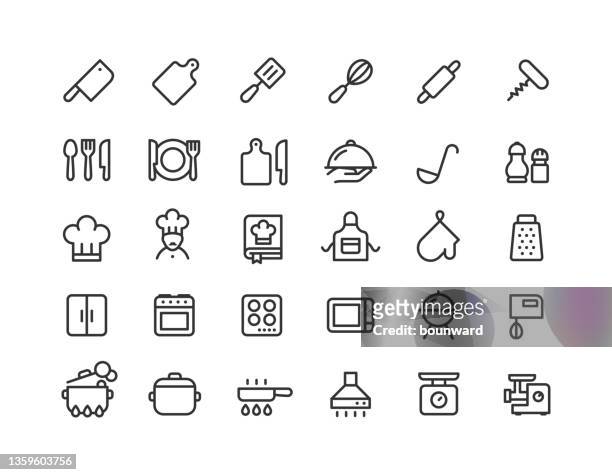 ilustrações de stock, clip art, desenhos animados e ícones de cooking line icons editable stroke - cozinheiro