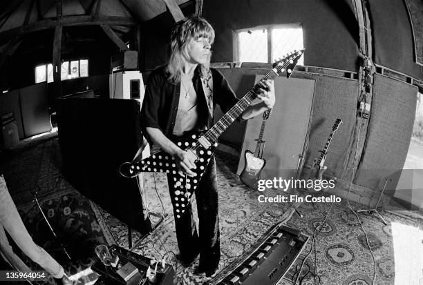 1st MAY: American guitarist Randy Rhoads recording Ozzy Osbourne's 'Blizzard of Ozz' album at Ridge Farm Studio in West Sussex, England in May 1980.