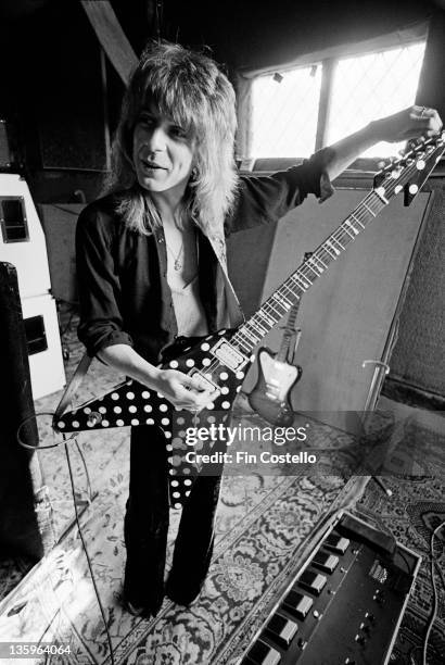 1st MAY: American guitarist Randy Rhoads recording Ozzy Osbourne's 'Blizzard of Ozz' album at Ridge Farm Studio in West Sussex, England in May 1980.