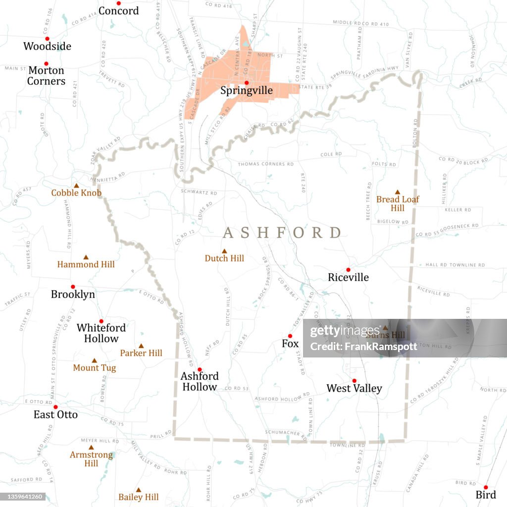 NY Cattaraugus Ashford Vector Road Map
