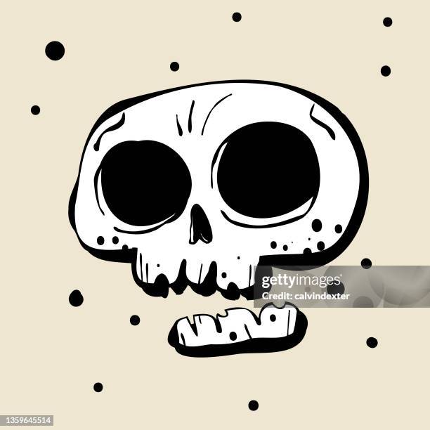 human skull cartoon drawing - creepy monsters from the past stock illustrations