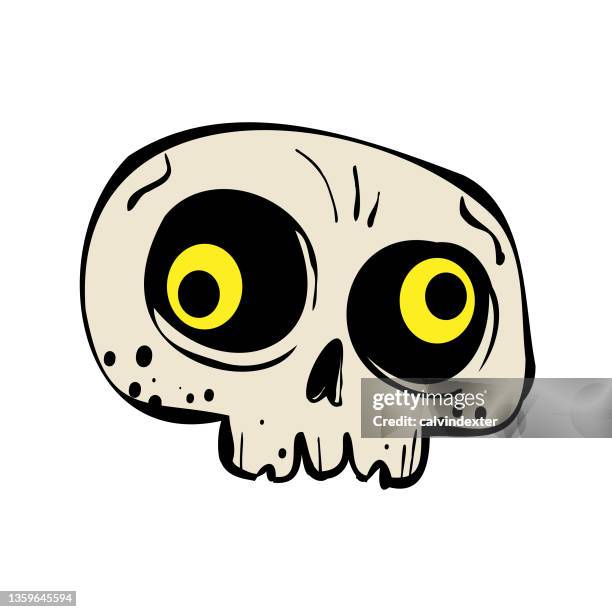 human skull cartoon drawing - creepy monsters from the past stock illustrations