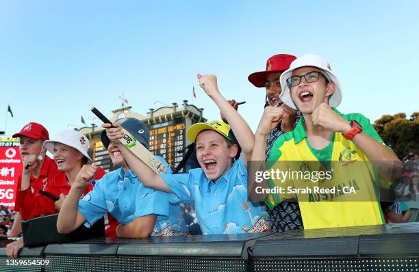 Young cricket fans during day three of the Second Test match in the Ashes series between Australia and England at Adelaide Oval on December 18, 2021...