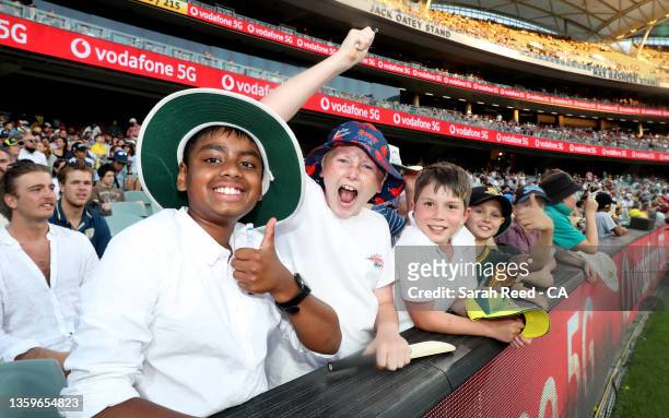 Cricket fans during day three of the Second Test match in the Ashes series between Australia and England at Adelaide Oval on December 18, 2021 in...