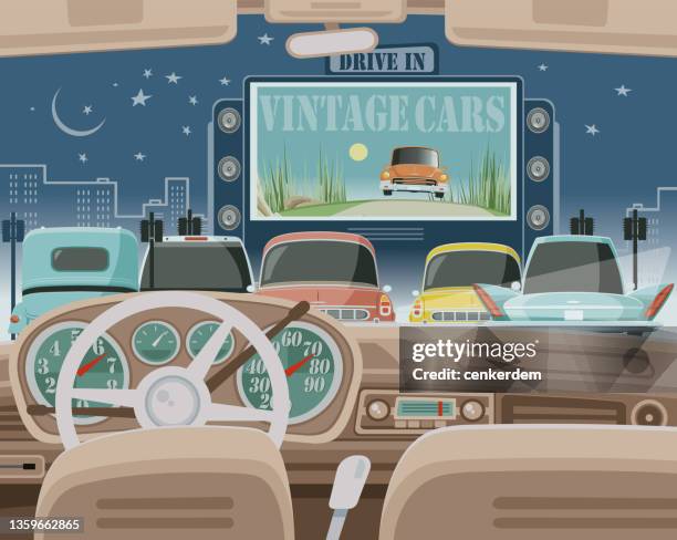 drive in cinema - drive in restaurant stock illustrations