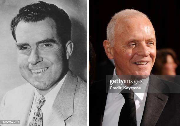 In this composite image a comparison has been made between Richard Nixon and Actor Anthony Hopkins. Oscar hype begins this week with the announcement...