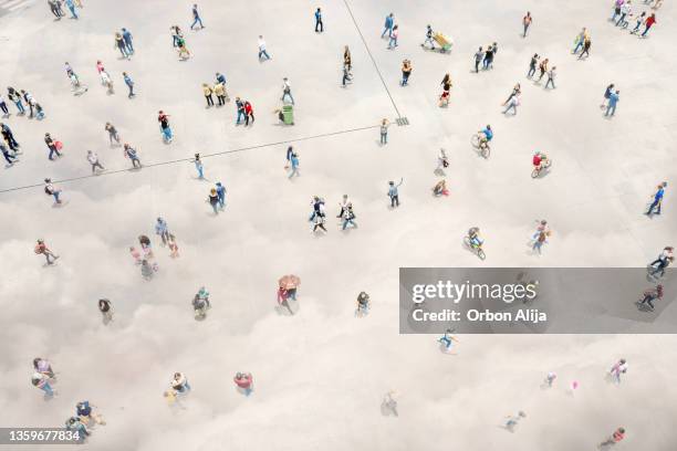 aerial view of crowd with clowds - large group of people overhead stock pictures, royalty-free photos & images