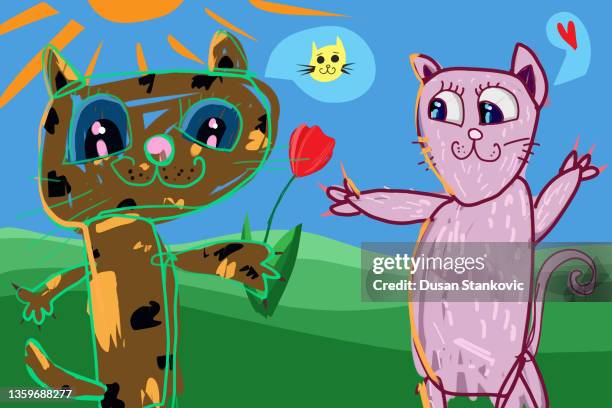 zwei katzen in der liebe - tulips cat stock-grafiken, -clipart, -cartoons und -symbole