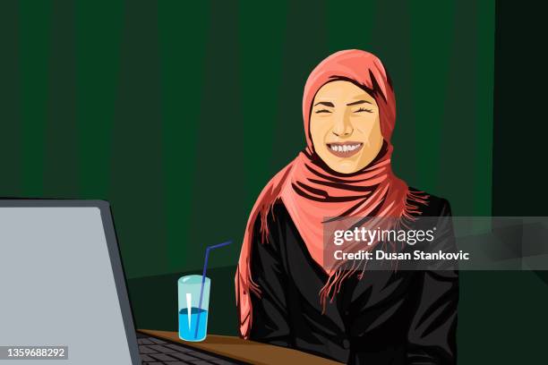 junge muslimische frau - schal stock-grafiken, -clipart, -cartoons und -symbole