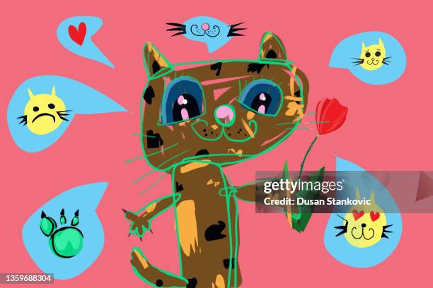 cat and emoticons - think spring stock illustrations