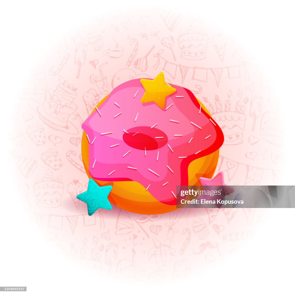 Set of bright tasty confectionery products in cartoon style on an isolated white background. Desserts, sweets, muffins, donuts, cakes, lollipops and cookies. Vector illustration in EPS 10 format