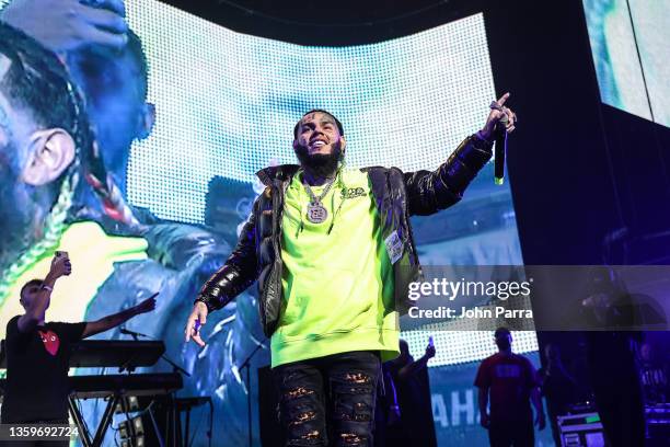 Rapper Tekashi 6ix9ine performs during the MiamiBash 2021 at FTX Arena on December 17, 2021 in Miami, Florida.